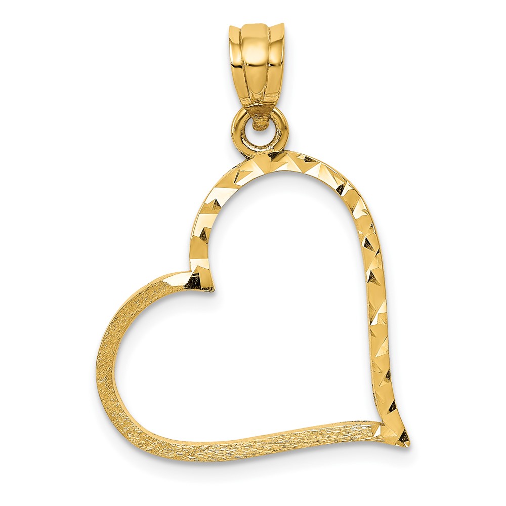 10K Satin Diamond-cut Crooked Heart Pendant (10D1054)