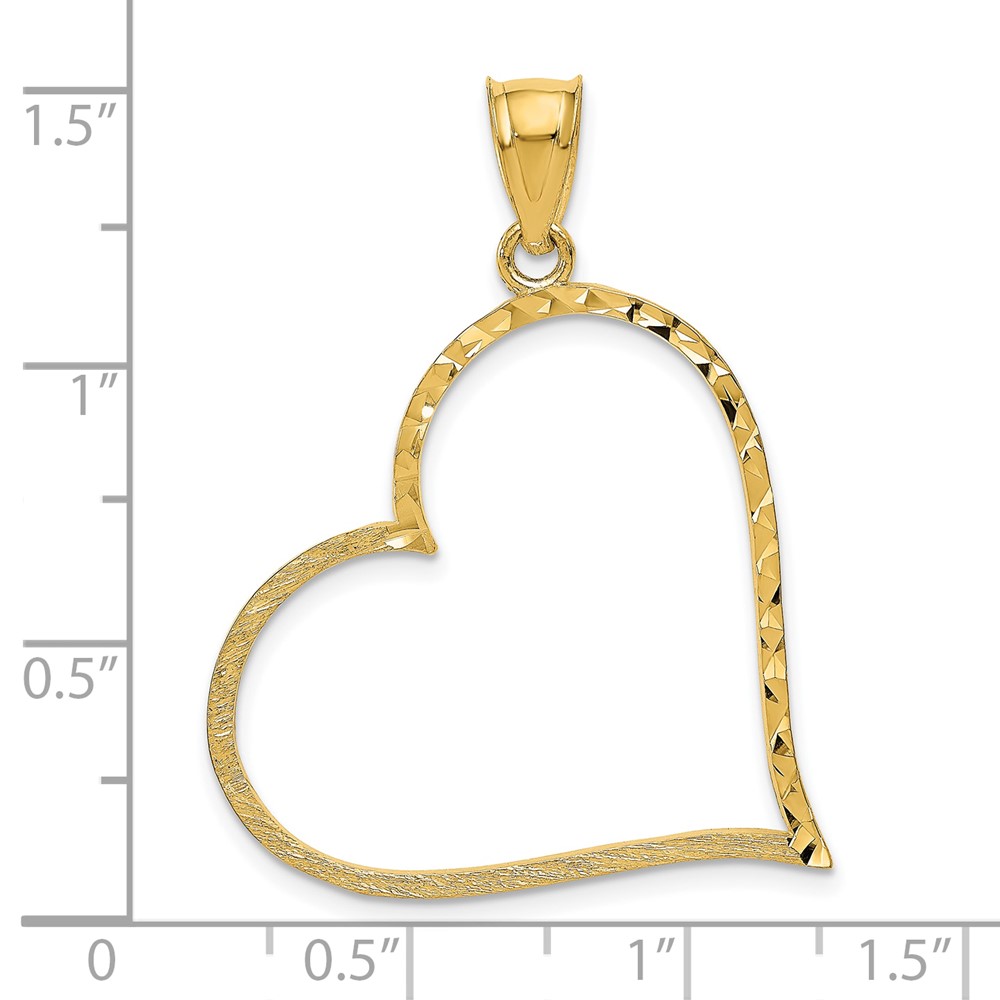 10K Satin Diamond-cut Crooked Heart Pendant (10D1055)