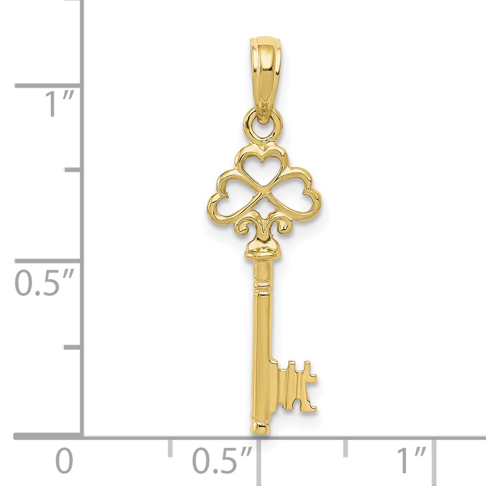 10k Polished 3-D Hearts Key Charm (10D1068)