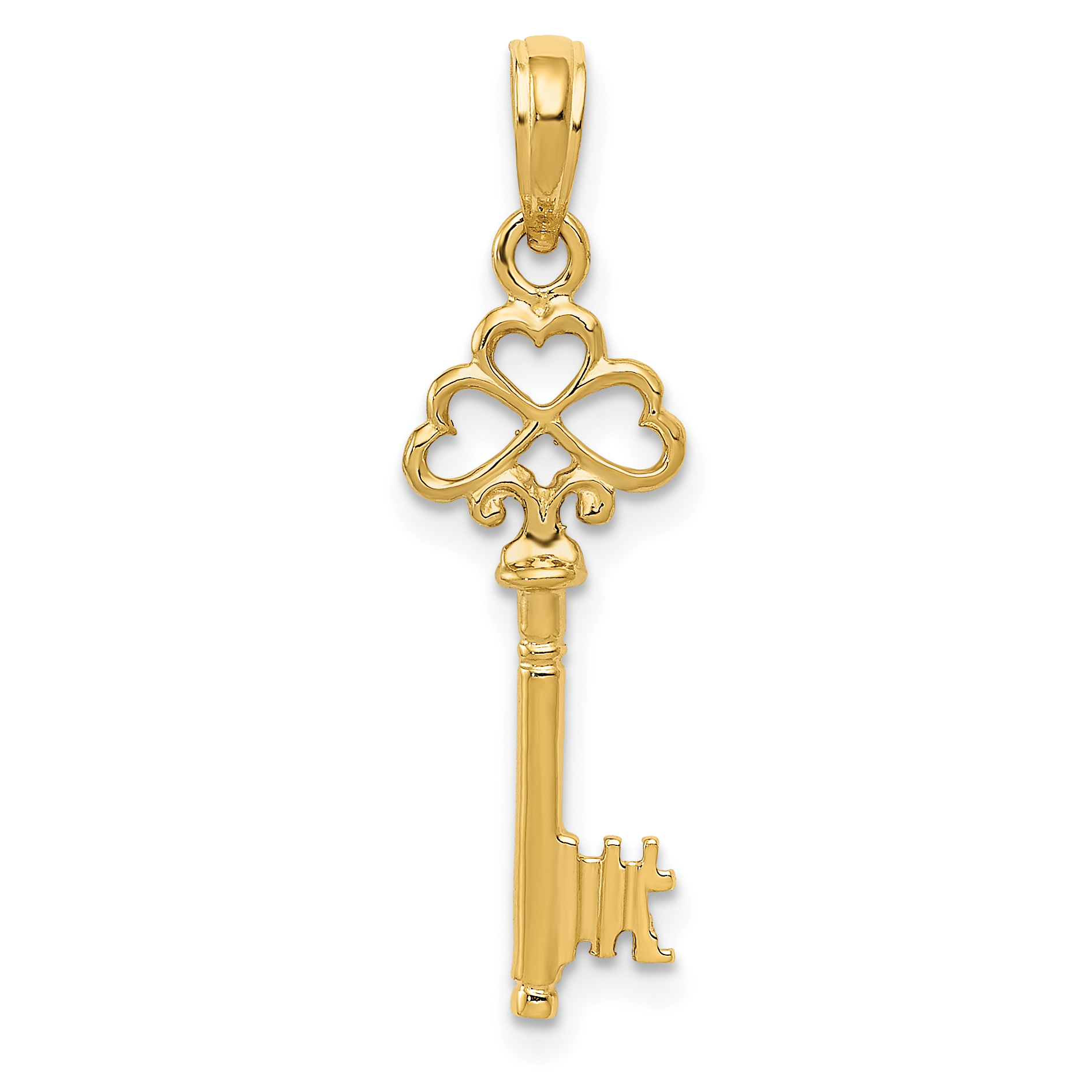 10k Polished 3-D Hearts Key Charm (10D1068)