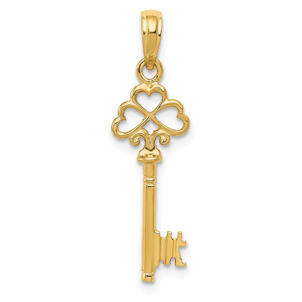 10k Polished 3-D Hearts Key Charm (10D1068)