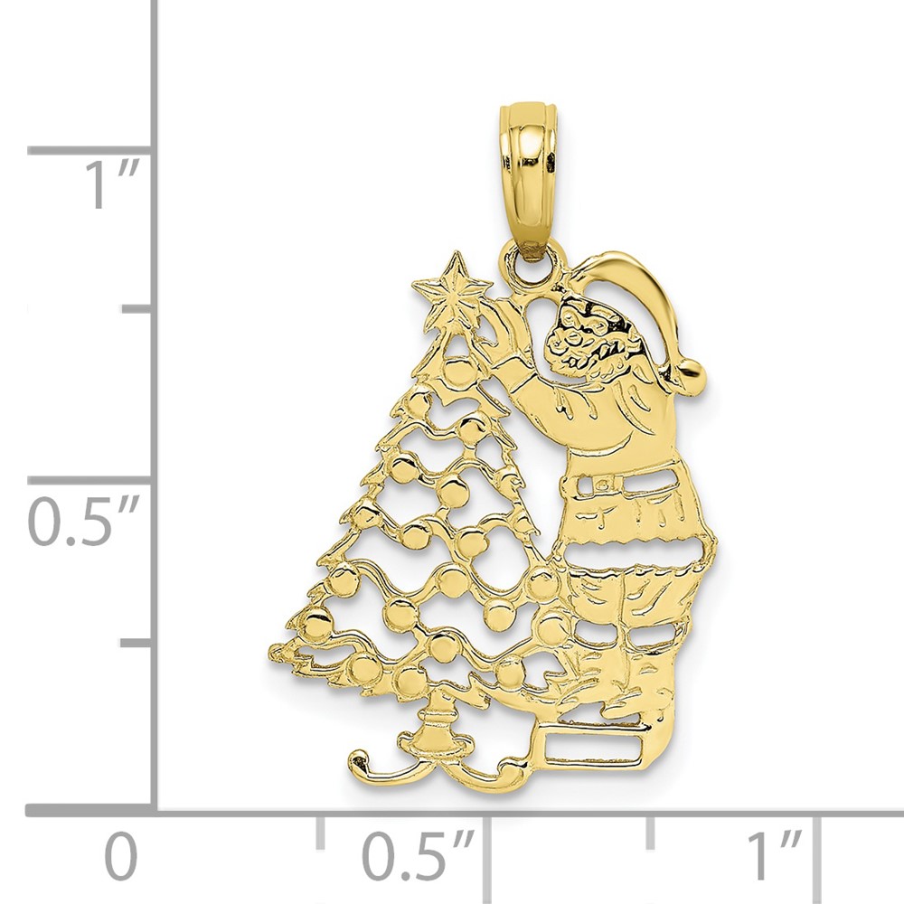 10K Polished Christmas Tree and Santa Pendant (10D1119)