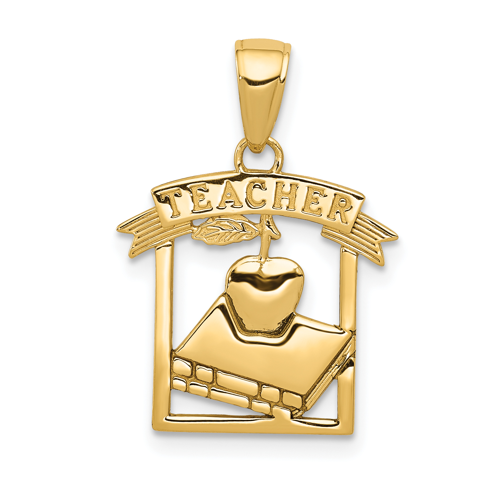 10k Polished Flat-Backed Teacher Frame Pendant (10D1246)