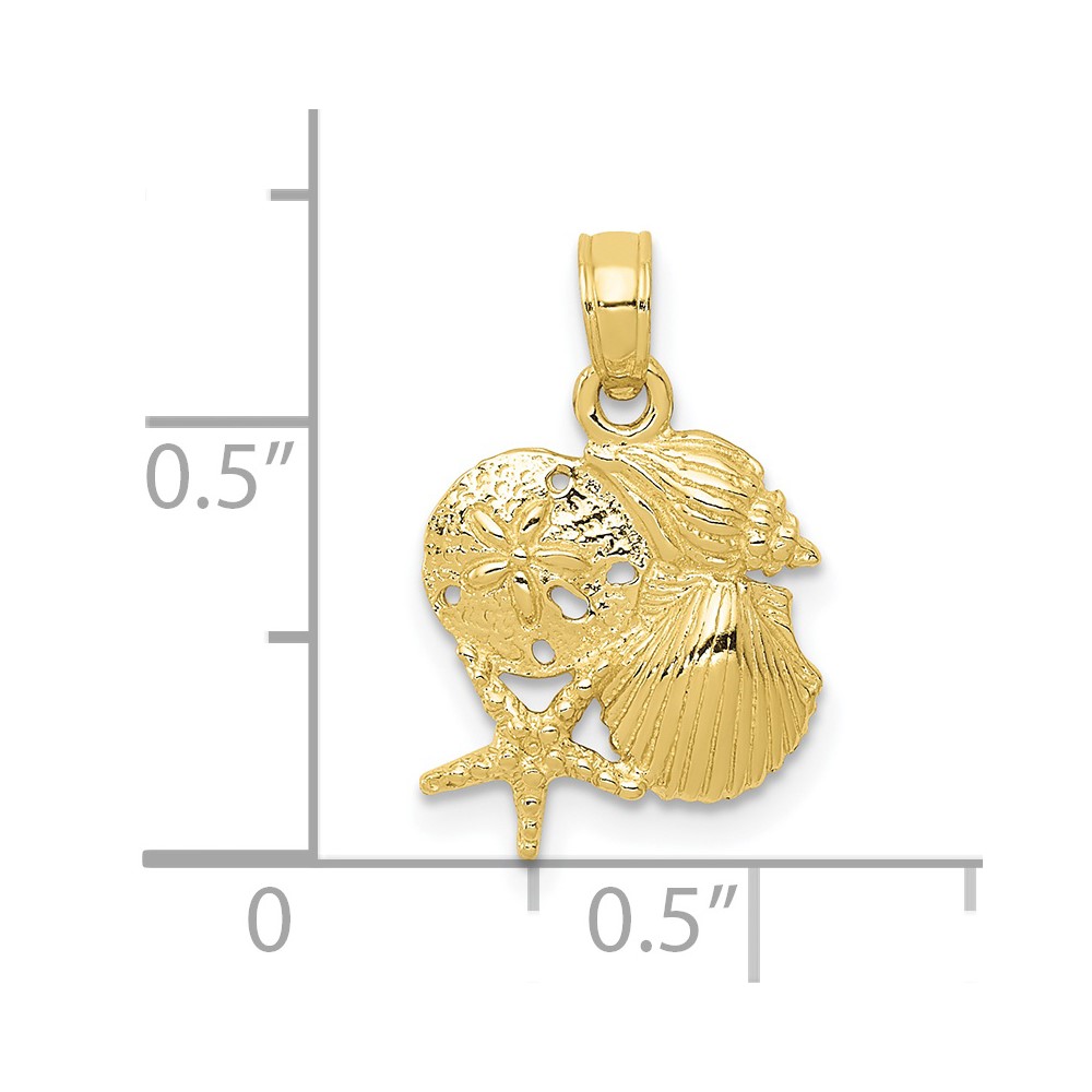 10k Solid Polished Mini Shell Cluster Pendant (10D1389)