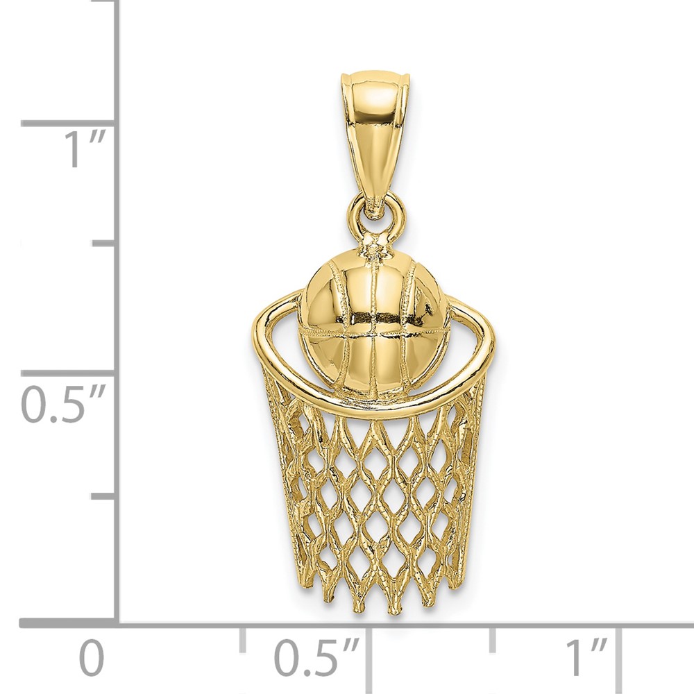 10K Polished Basketball and Net Charm (10D1462)