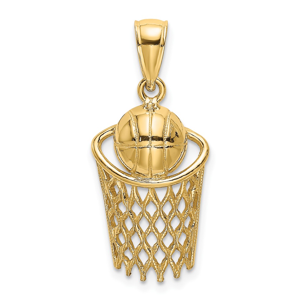 10K Polished Basketball and Net Charm (10D1462)