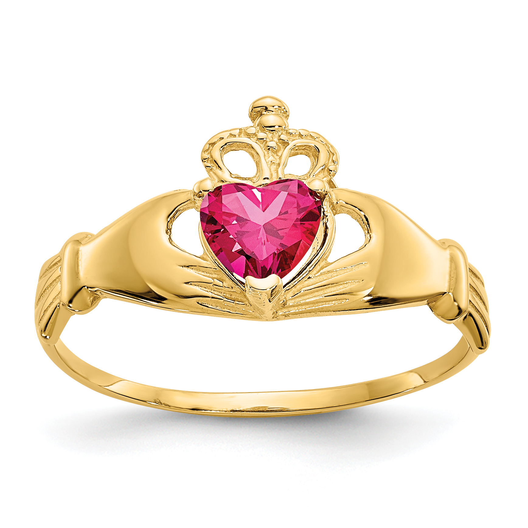 10k CZ July Birthstone Claddagh Heart Ring (10D1798)