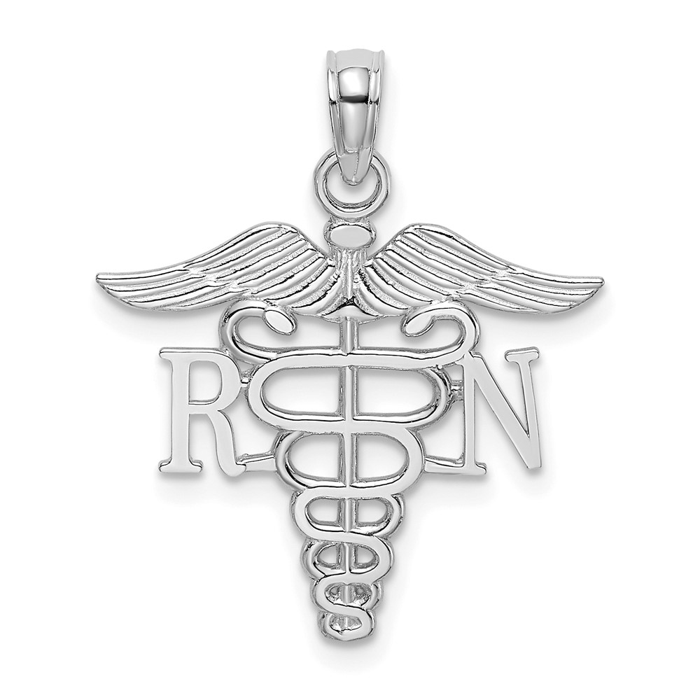 10K White Gold RN Caduceus Pendant (10D3483W)