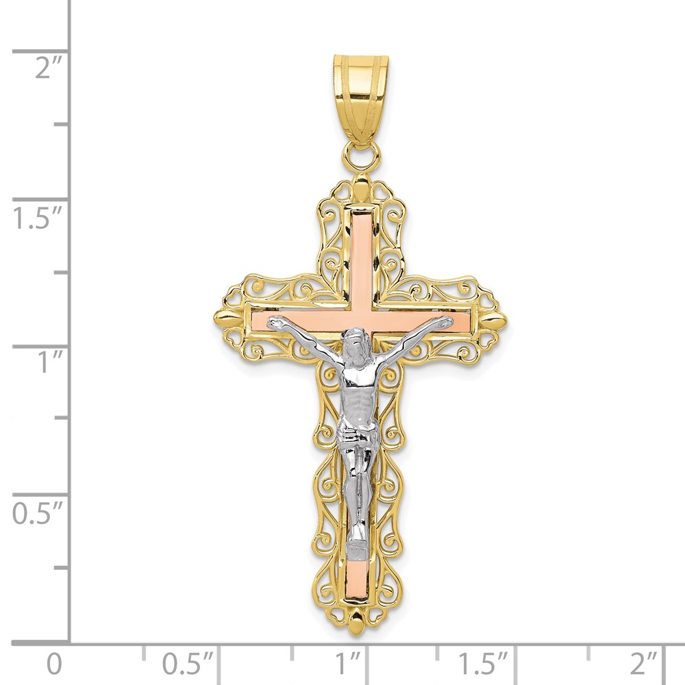 10K Tri-color Diamond-cut Crucifix Pendant (10D3646)