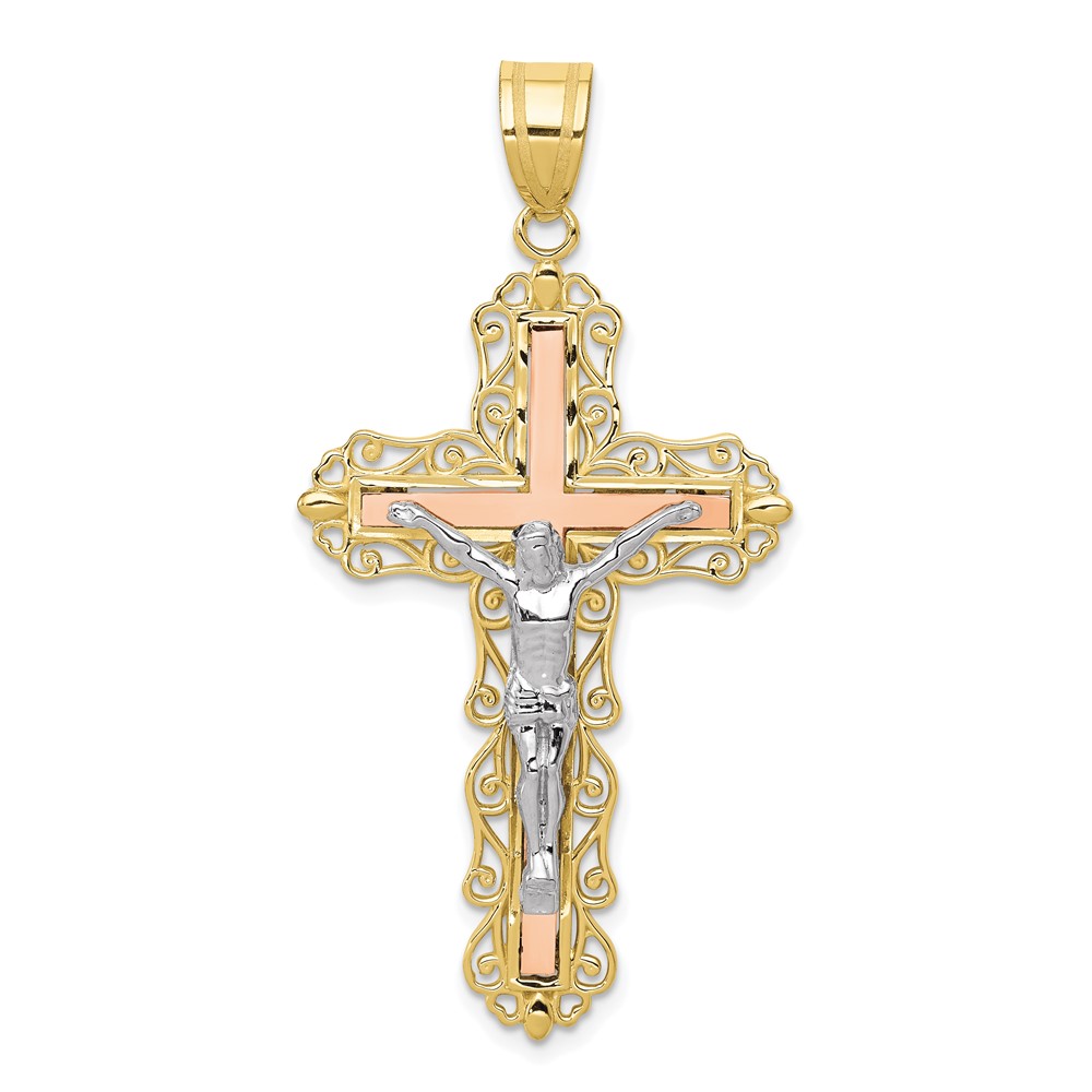 10K Tri-color Diamond-cut Crucifix Pendant (10D3646)