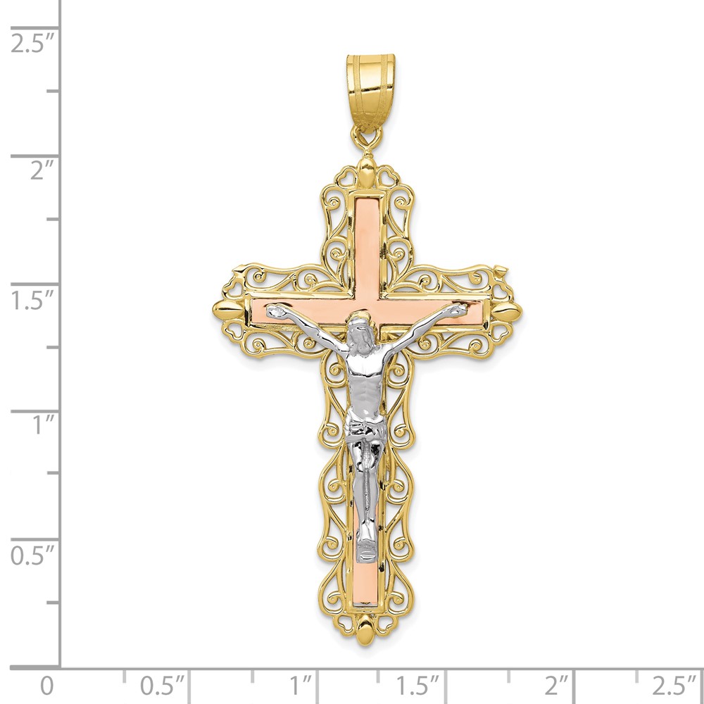 10K Tri-color Diamond-cut Crucifix Pendant (10D3647)