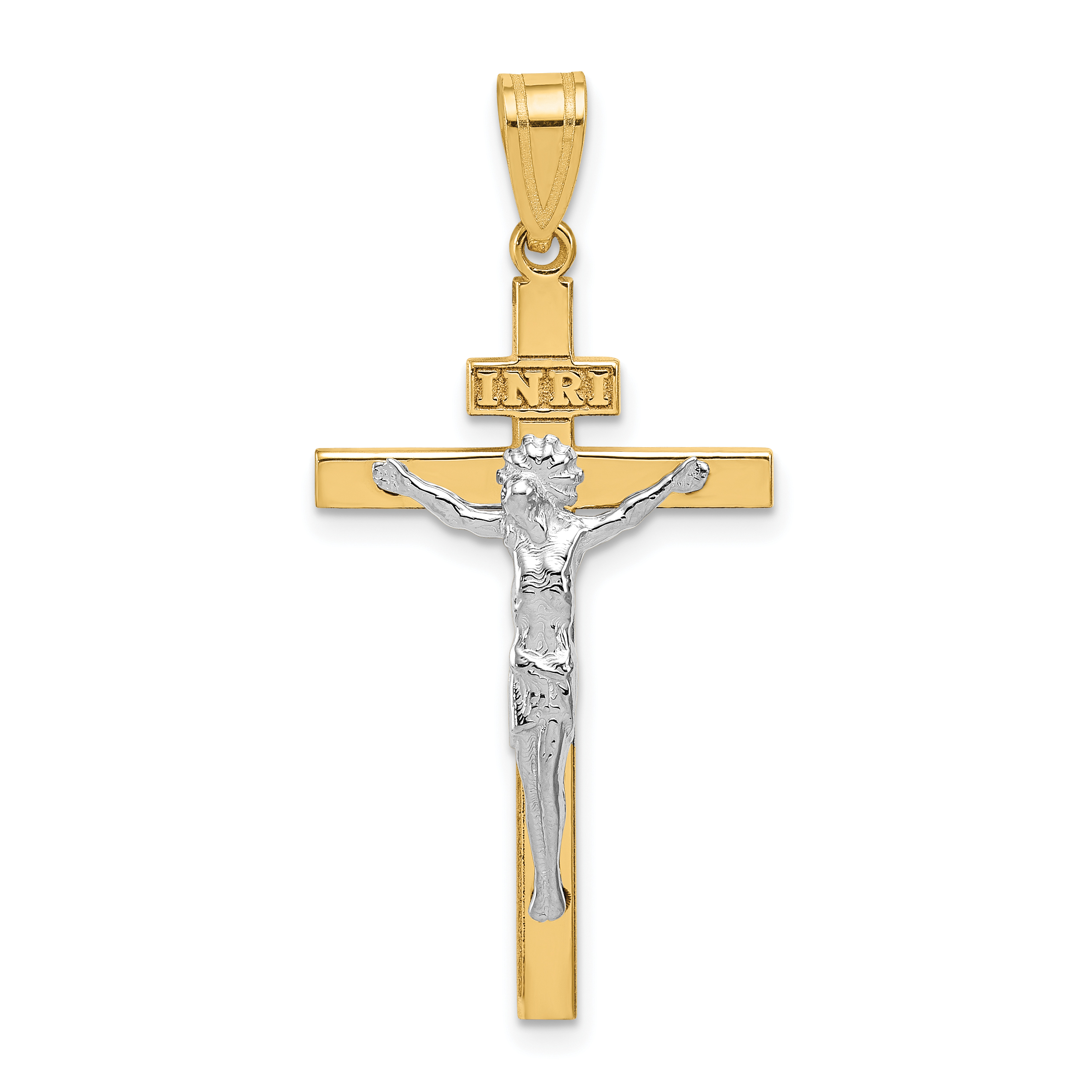 10K Two-tone INRI Crucifix Pendant (10D3668)