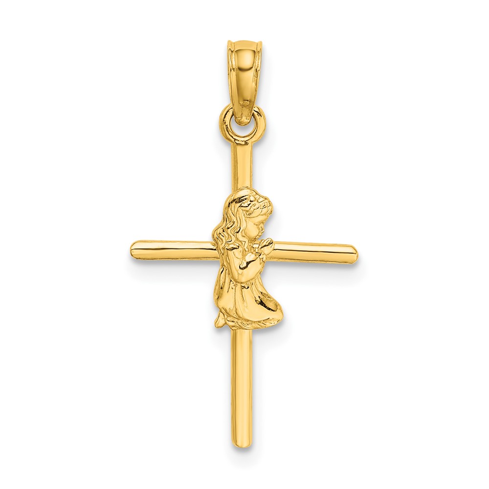 Echt 10kt Gelbgold betendes Mädchen Kreuz Charm - Bild 1 von 4