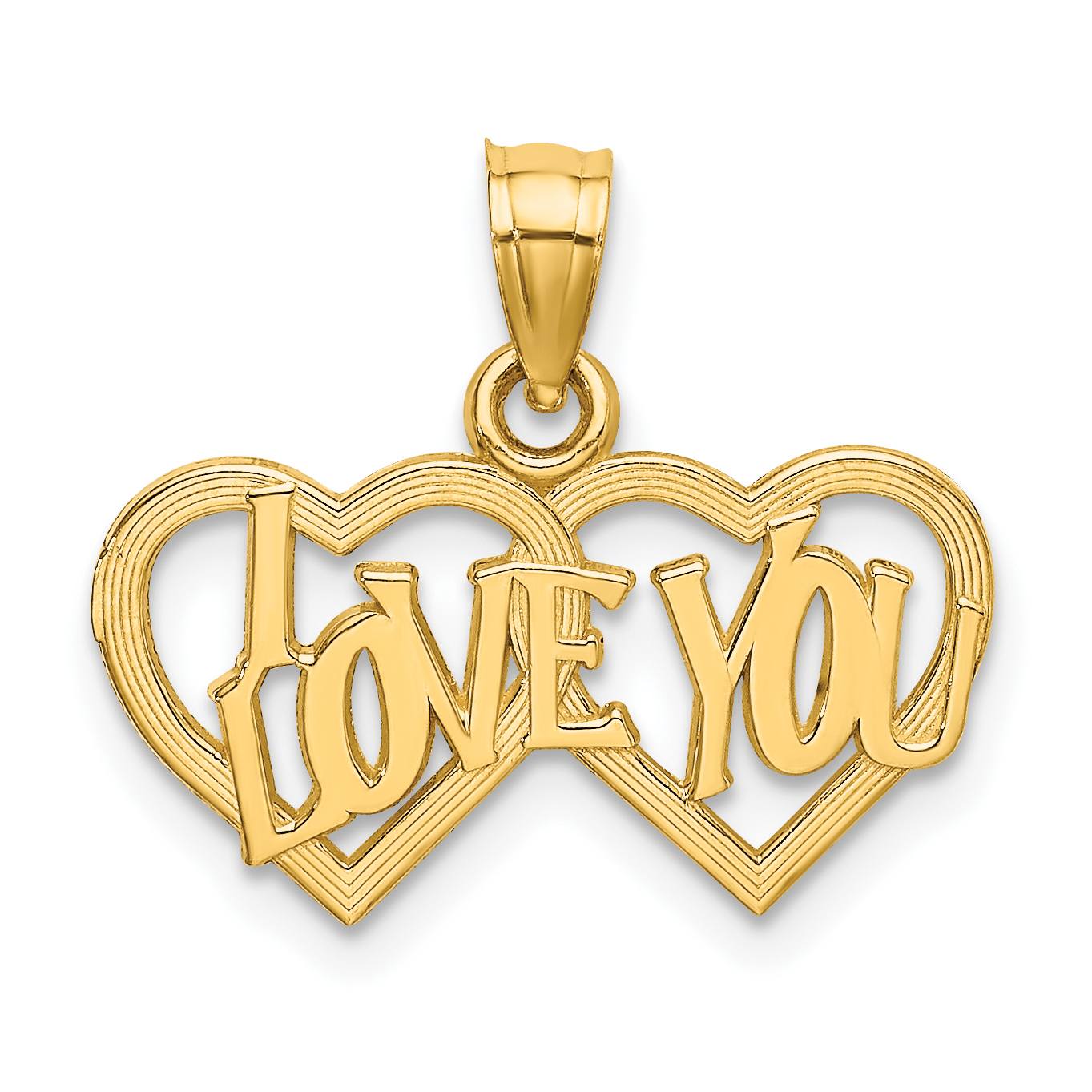 10K Polished /Textured I LOVE YOU Double Heart Pendant (10D3872)