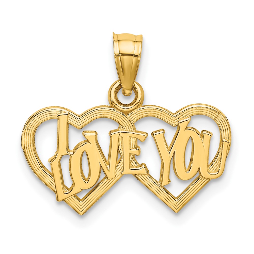 10K Polished /Textured I LOVE YOU Double Heart Pendant (10D3872)
