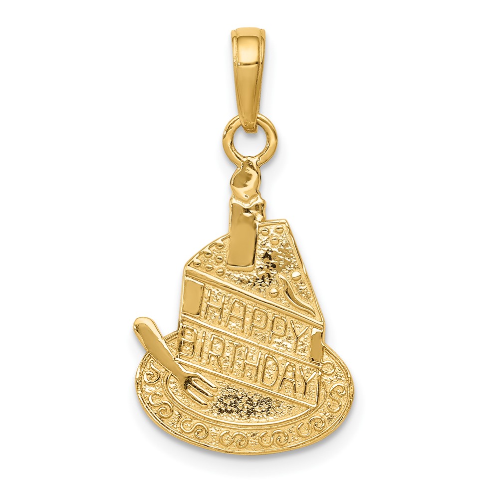 10K Slice Of Cake With Candle HAPPY BIRTHDAY Pendant (10D3921)