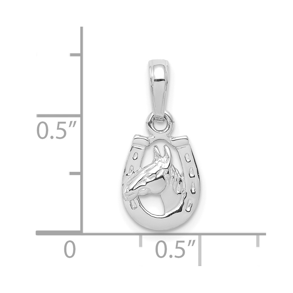 10k White Gold Horse Head in Horseshoe Pendant (10D4048W)