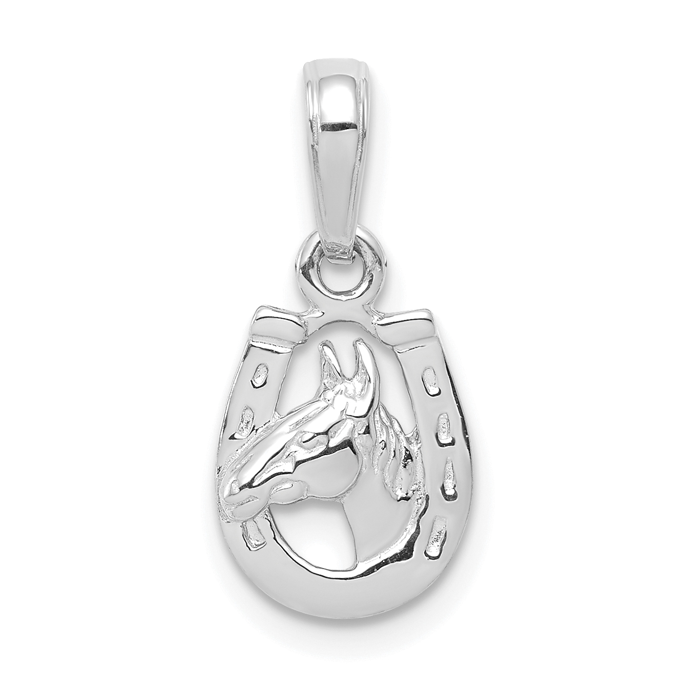 10k White Gold Horse Head in Horseshoe Pendant (10D4048W)