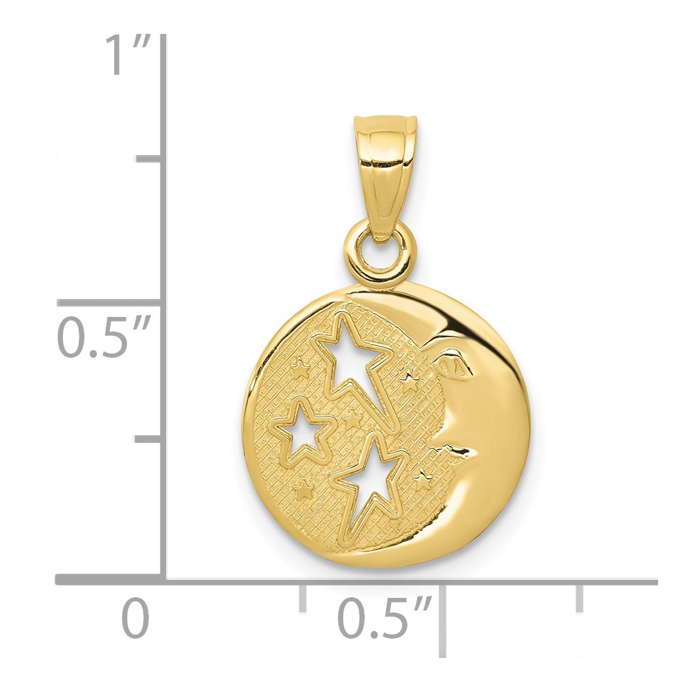 10k Polished Flat-Backed Moon with Three Stars Pendant (10D4184)
