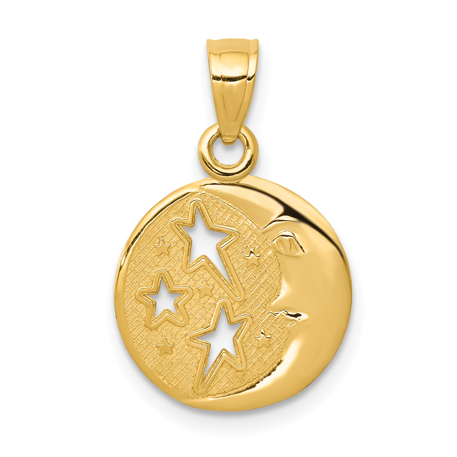 10k Polished Flat-Backed Moon with Three Stars Pendant (10D4184)