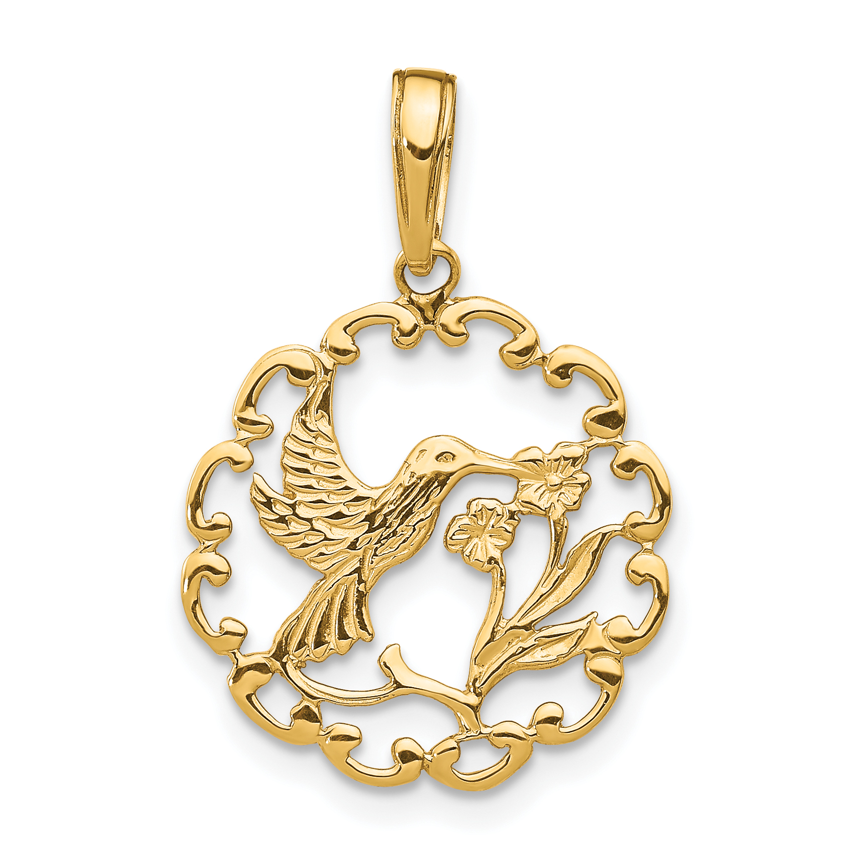 10K Hummingbird w/Flower in Frame Pendant (10D4195)