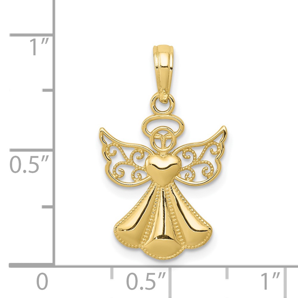 10K Polished Textured Guardian Angel W/Heart Pendant (10D4420)
