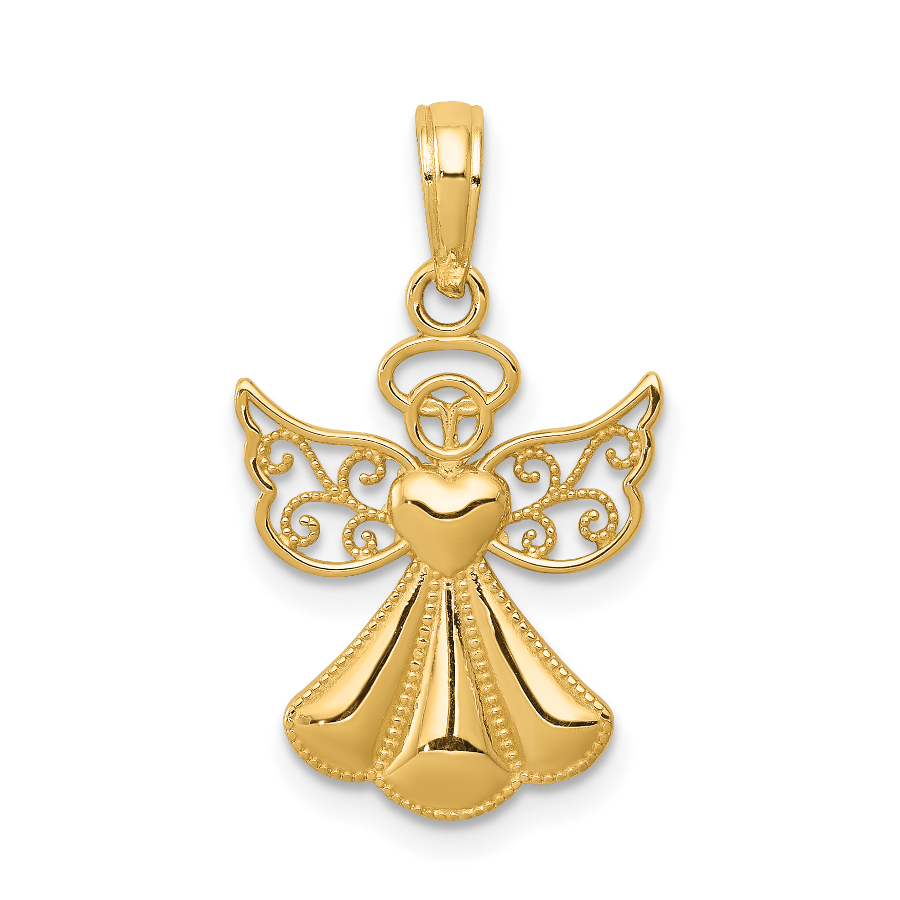 10K Polished Textured Guardian Angel W/Heart Pendant (10D4420)