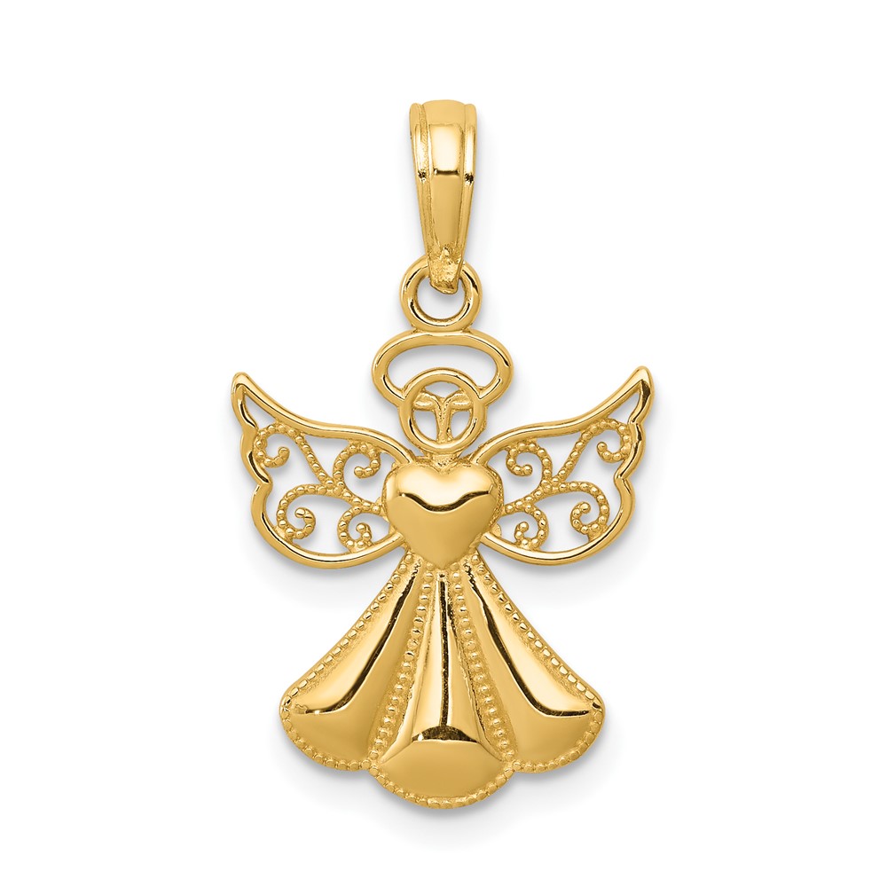 10K Polished Textured Guardian Angel W/Heart Pendant (10D4420)