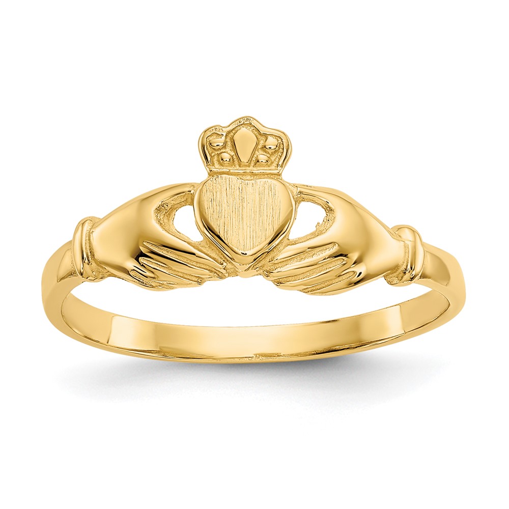 10k Polished & Satin Claddagh Ring