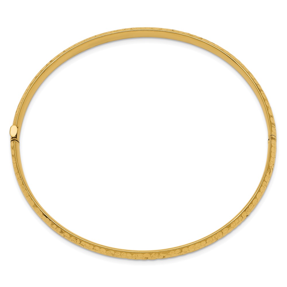 10k 3/16 Fancy Hammered Hinged Bangle Bracelet (10DB106)