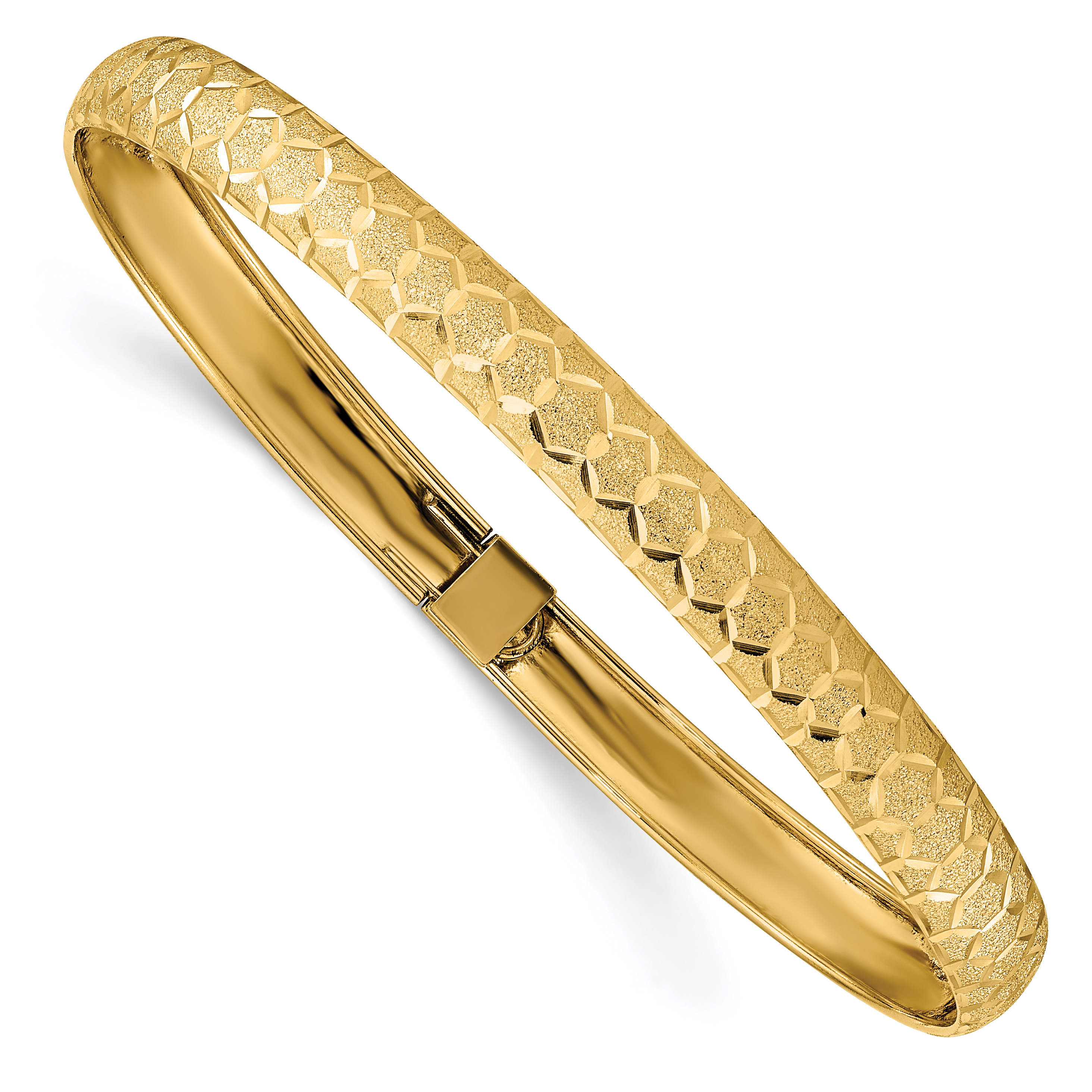 10k Hexagonal Design Diamond-cut Flexible Bangle (10DB699)