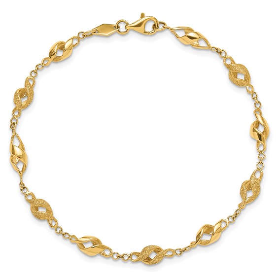 10k Polished and Lasered Spiral Link 7.25in Bracelet