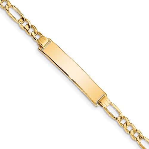 10K Yellow Gold Polished Semi-Solid Chain Solid Plate Figaro Link 33x 6mm Plate ID Bracelet, 7"