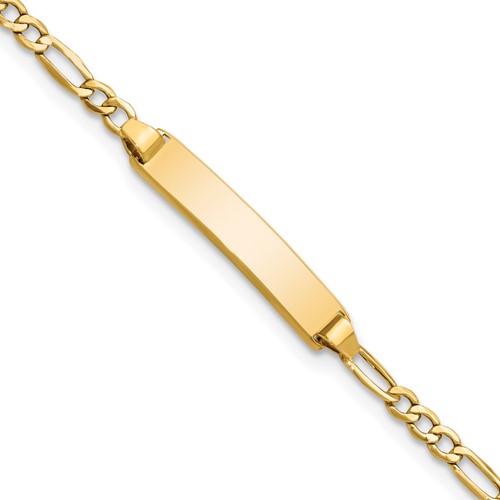 10K Yellow Gold Polished Semi-Solid Chain Solid Plate Figaro Link 20x 4mm Plate ID Bracelet, 7"