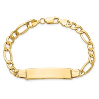 10K Yellow Gold Polished Semi-Solid Chain Solid Plate Figaro Link 37x10mm Plate ID Bracelet - 8in view 4