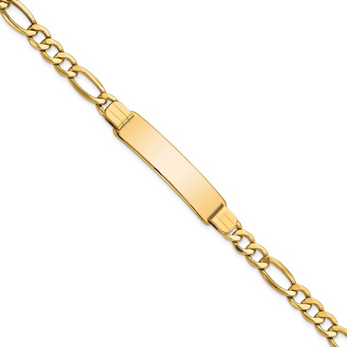 10K Yellow Gold Polished Semi-Solid Chain Solid Plate Figaro Link 37x 10mm Plate ID Bracelet, 8"