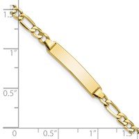 10K Yellow Gold Polished Semi-Solid Chain Solid Plate Figaro Link 23x4mm Plate ID Bracelet - 7in view 3