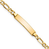 10K Yellow Gold Polished Semi-Solid Chain Solid Plate Figaro Link 23x4mm Plate ID Bracelet - 7in view 1