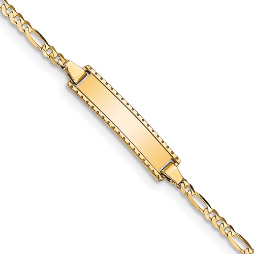 10K Yellow Gold Polished Solid Chain Solid Plate Figaro Link 18.5x 5mm Plate ID Bracelet, 6"
