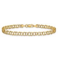 10K 4mm Yellow Gold Hollow Double Link Charm Bracelet - 7in view 3