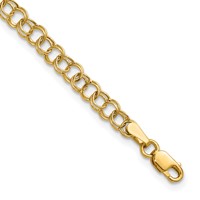 10K 4mm Yellow Gold Hollow Double Link Charm Bracelet - 7in view 1