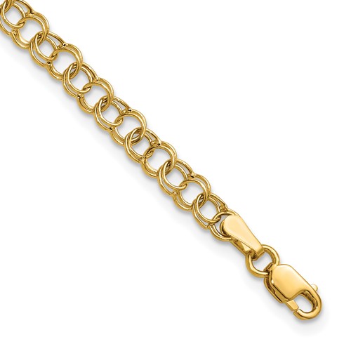 10k 4mm Hollow Double Link 7 inch Charm Bracelet