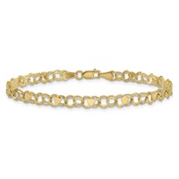 10K 4mm Yellow Gold Solid Double Link Bracelet with Hearts Charm - 7in view 3