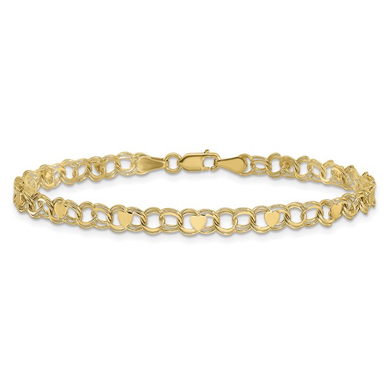 10k Double Link Heart Charm Bracelet