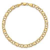 10K 4mm Yellow Gold Solid Double Link Bracelet with Hearts Charm - 7in view 5