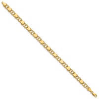 10K 6mm Yellow Gold Solid Double Link Bracelet with Hearts Charm, 7" view 2