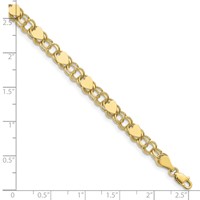 10K 6mm Yellow Gold Solid Double Link Bracelet with Hearts Charm, 7" view 3