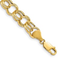 10K 8.5mm Yellow Gold Hollow Double Link Charm Bracelet, 7" view 1