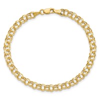10K 4.5mm Yellow Gold Hollow Diamond-cut Double Link Charm Bracelet, 7" view 4
