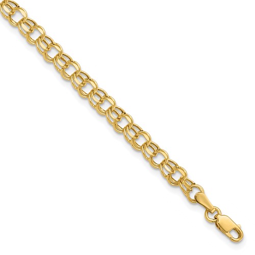10k 4.5mm Hollow Diamond-cut Double Link 7 inch Charm Bracelet